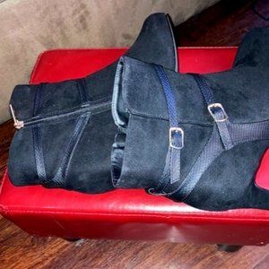 Black Leather & Suede Booties with Heels